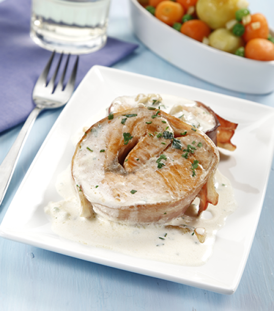 Imagem receita Salmão com bacon e molho de natas